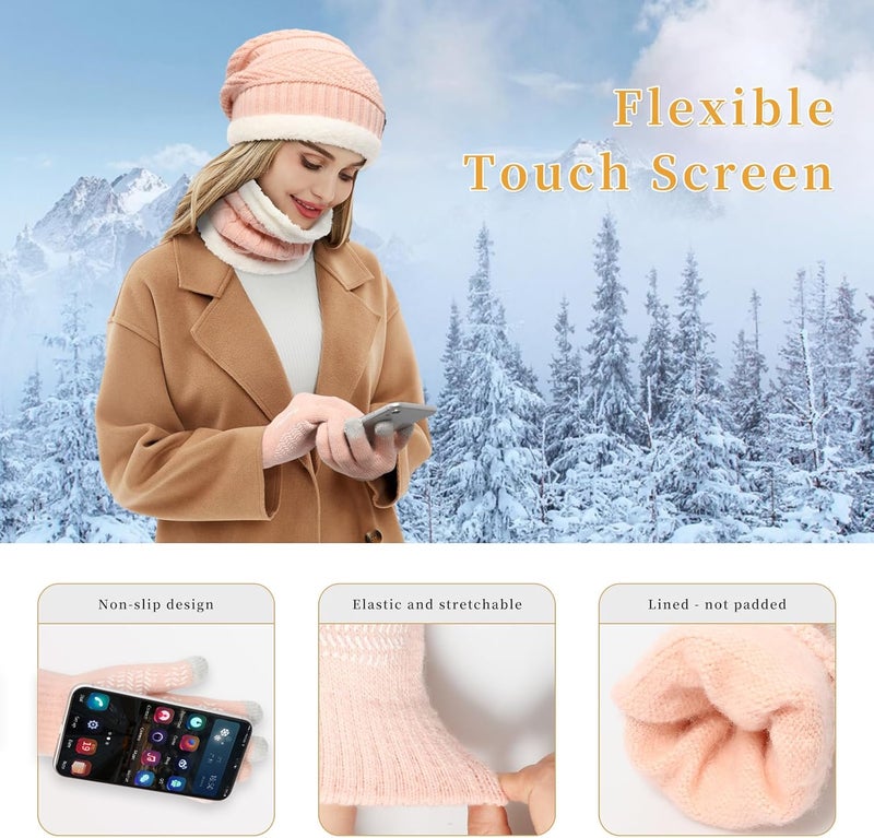 MAYLISACC Winter Knit Beanie Hat Neck Warmer Scarf and Touch Screen Gloves Set 3 Pcs Fleece Lined Skull Cap for Men Women - Image 5